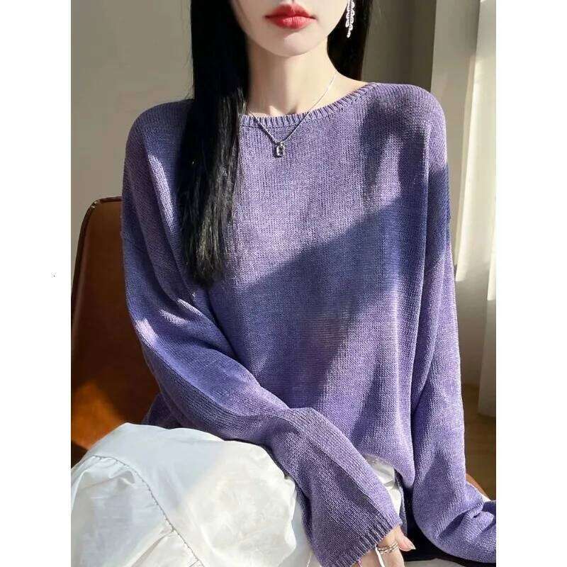 Solid Color Autumn and Winter Mid-length Loose Casual Versatile Long-sleeved Bottoming Knitted Sweater Women's Top Z260313