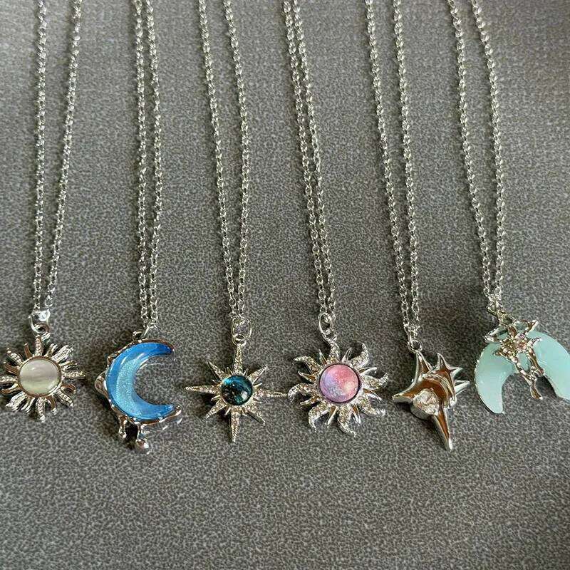 New Silver Color Pair Of-star Necklaces Double Celestial Friendship Pendant Long Chain Best Gifts for Men Women H260312