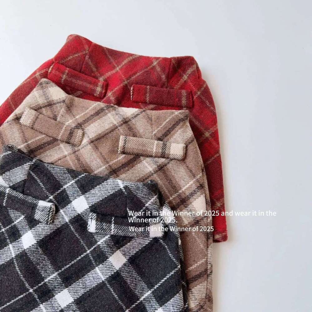 Winter Kids Plaid Bow Print High Waist Infant Babys Girl Retro Preppy Style Toddler Girls Skirts Woolen Skirt Z260314