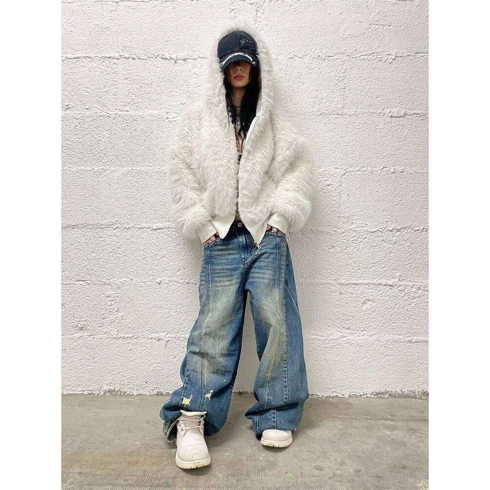 Autumn Winter Oversized Thickened Warm Black Reversible Faux Fur Parka Coat women with Hood Zipper Fluffy Sweatshirt 2025 Z260313