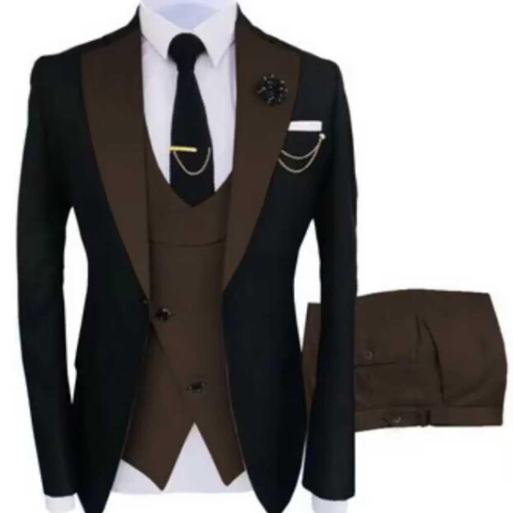 3 Pieces Slim Fit Mens Tuxedo Suits Formal Business Groom Costume for Wedding Party Prom - Jacket Pant Vest Set a05 M260313