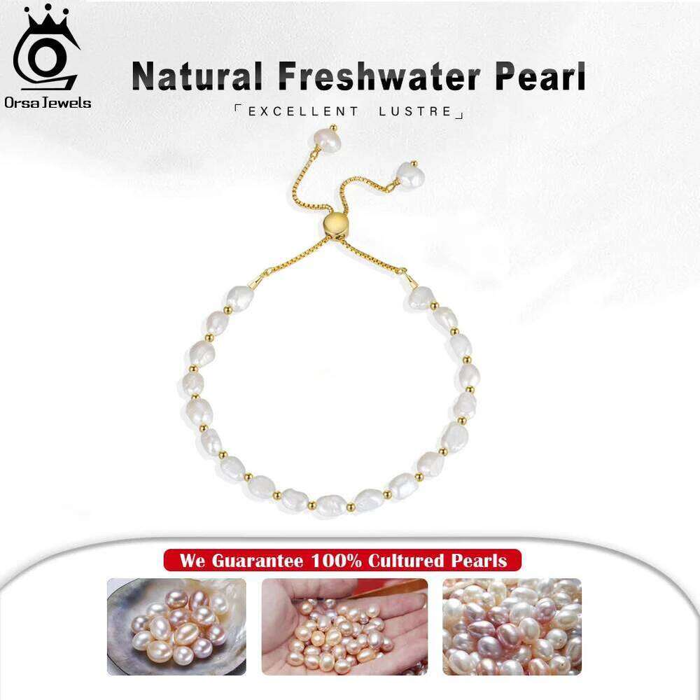 ORSA JEWELS 925 Sterling Silver Bracelet Chain Link Baroque Culture Pearl 14K Gold Fashion Dainty Handmand Jewelry GPB09 Z260313