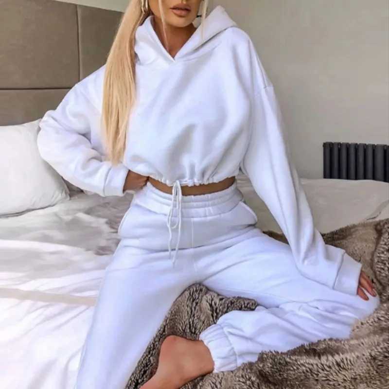 Fall Winter 2025 New Womens Hoodies Two Piece Set - Oversized Hoodie Sweatpants Sportswear Suit Casual Sweatshirt Trouser Set M260313