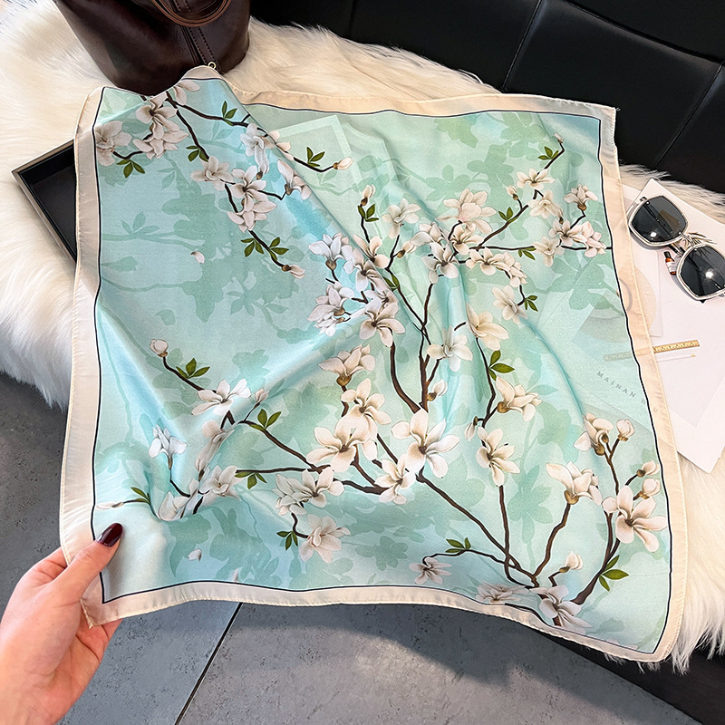 Korean-Style Internet Celebrity Versatile Fashion Zebra 70 Imitation Silk Square Scarf High-End Floral Neck Scarf