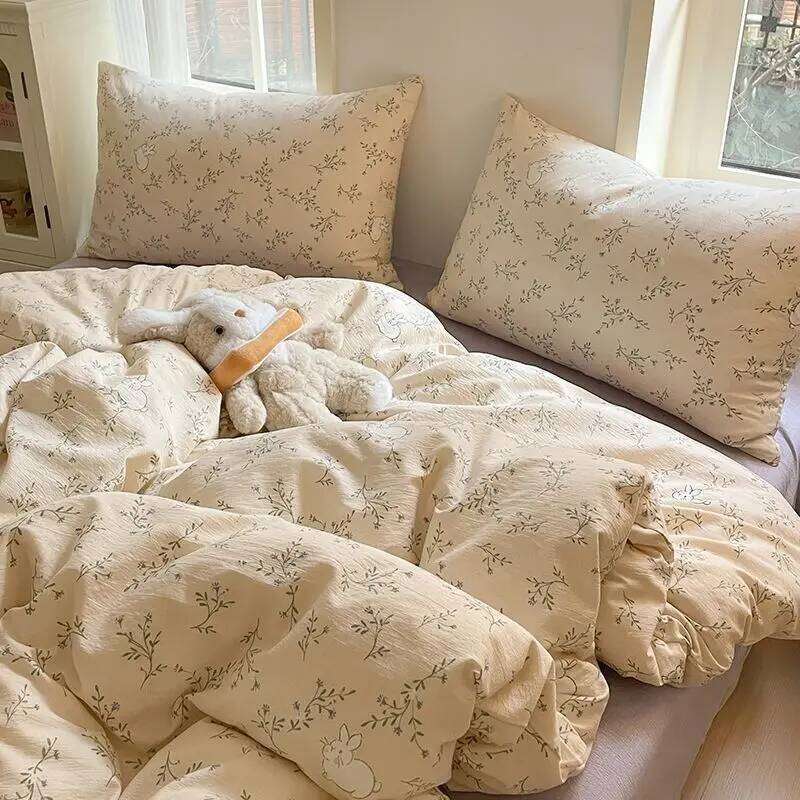Ins Simple Little Rabbit Bedding 2025 New Four piece Washed Cotton Quilt Set, Dormitory Bed Sheet Set for Girls H260312 - view 5