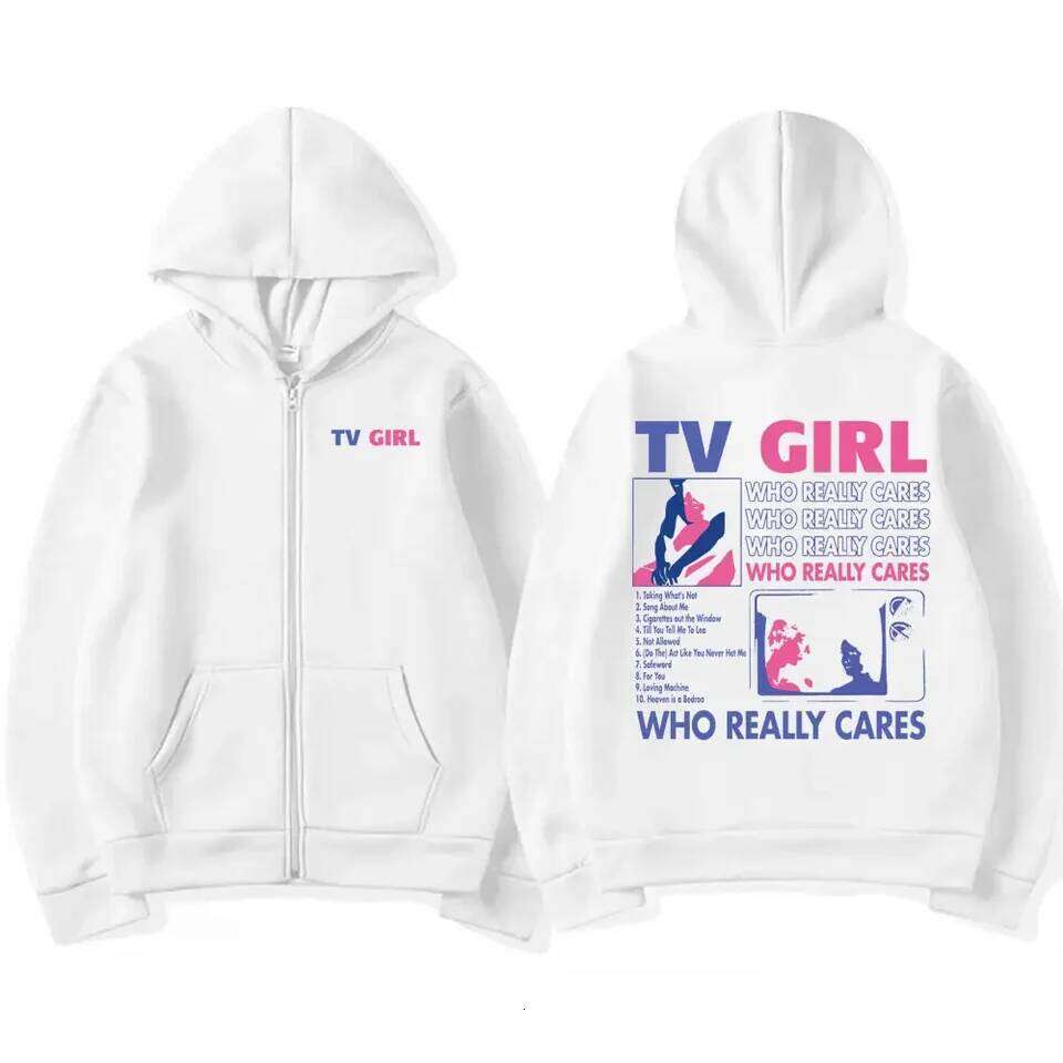 Men Women TV Who Really Cares Graphic Print Zipper Hoodie Fashion Casual Oversized Jacket Fleece Long Sleeve Sweatshirts 26Y0313