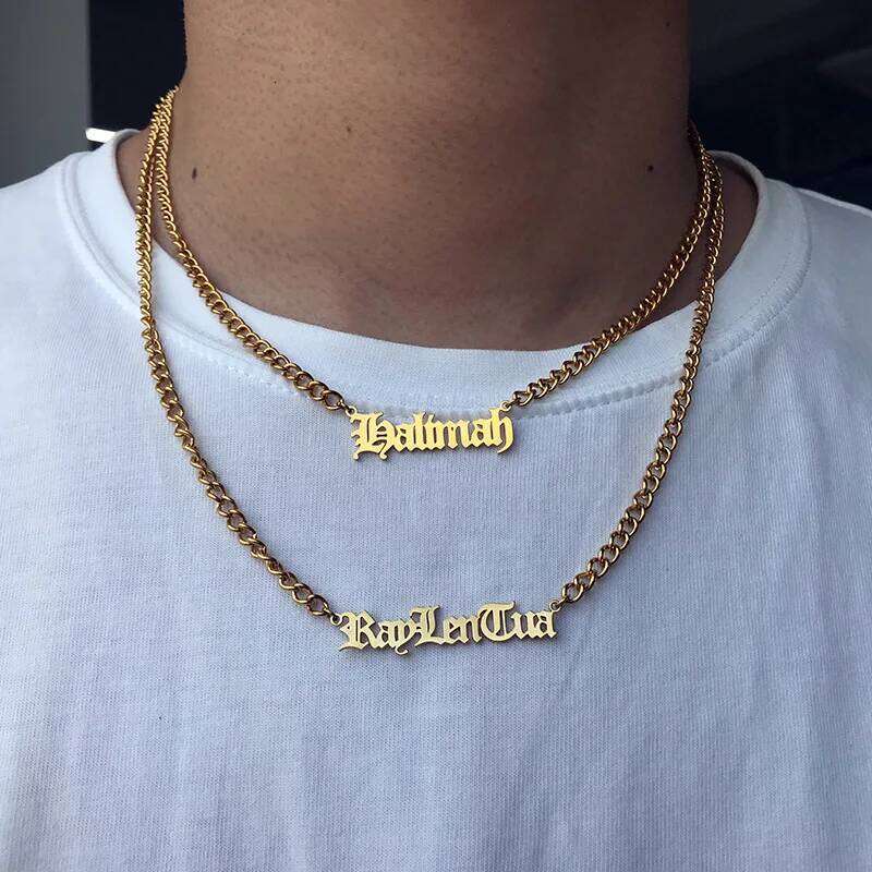 Men 3MM Cuban Chain Old English Name Ladies Hip Hop Necklace Accessories Custom Stainless Steel H260312