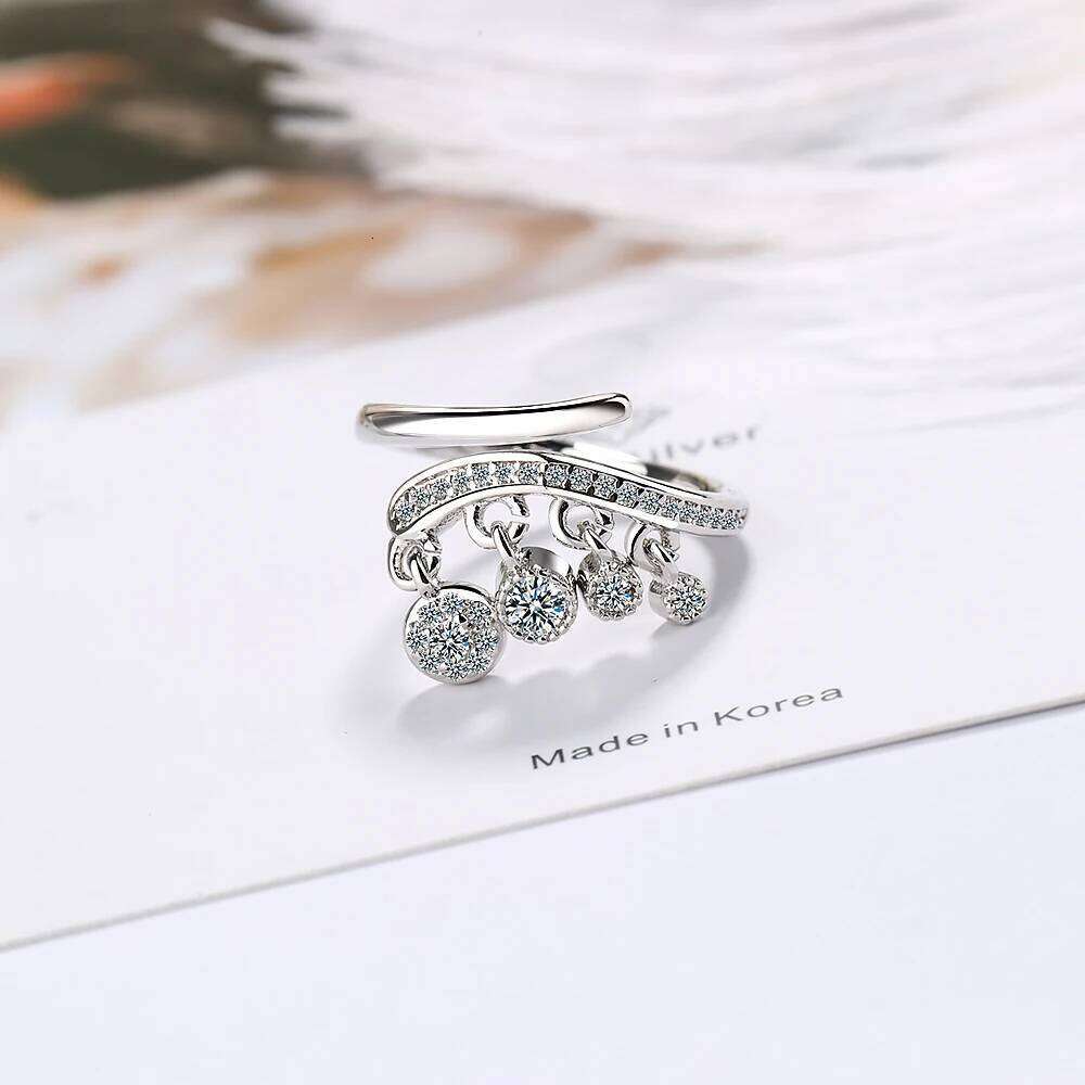 925 Silver Shiny Cubic Zirconia Tassel Jewelry Charm Bohemia Minimalism Birthday Gift Anillos Bague Femme Ring H260312