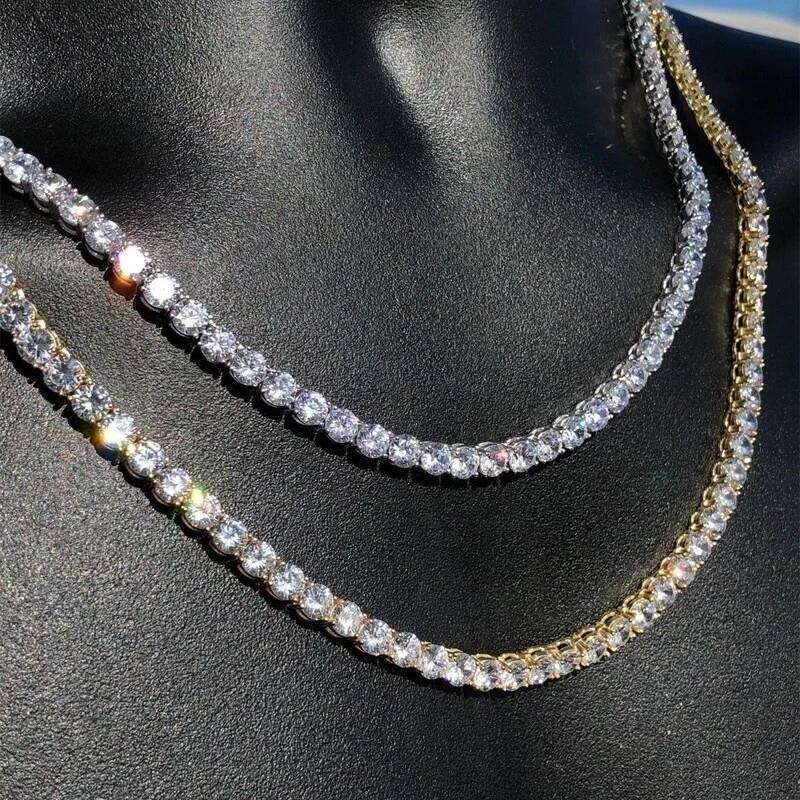 Hip Hop Zircon Crystal Men Rock Silver Color Tennis Chain Necklace For Women Fashion Party Jewelry Gift H260312