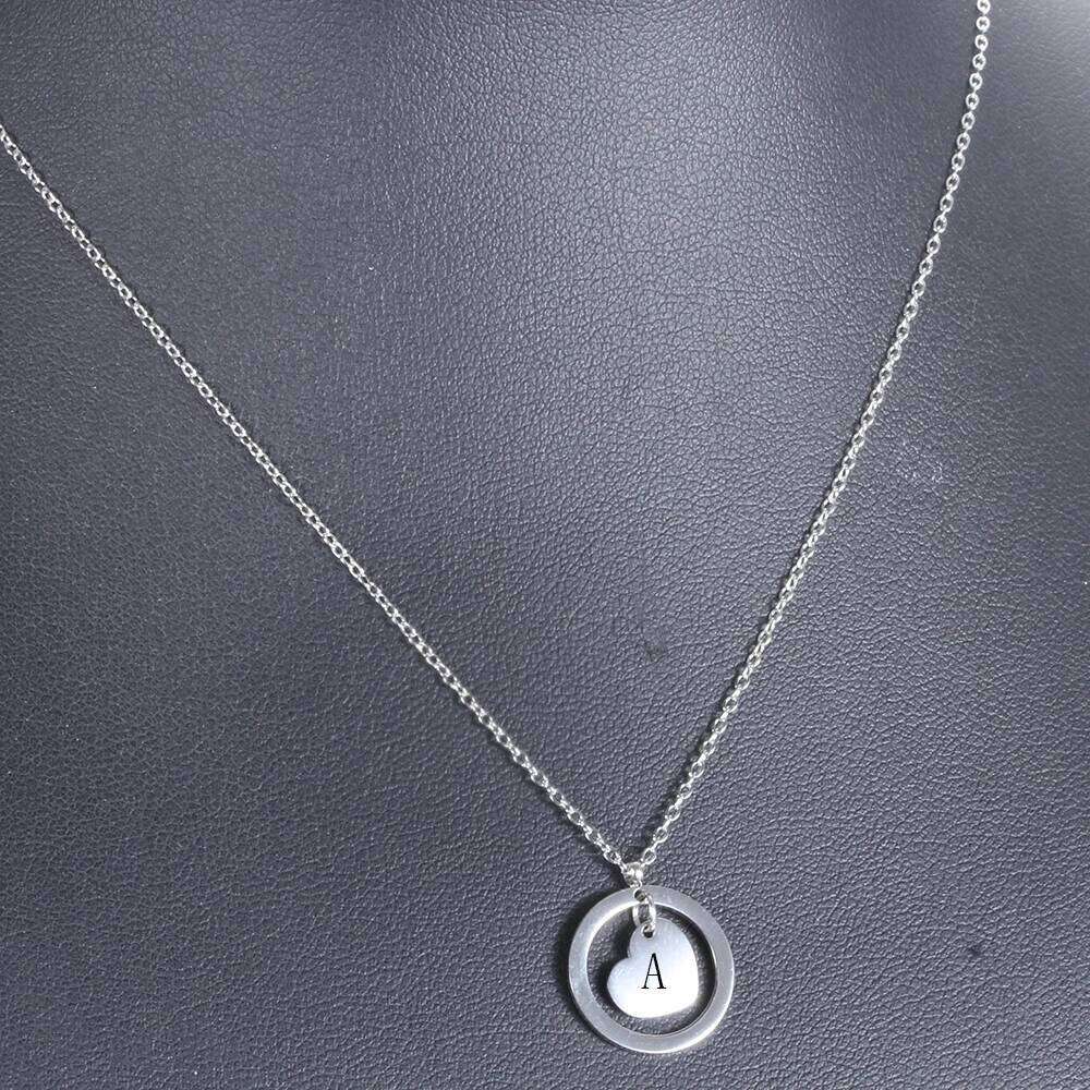 Stainless Steel Heart Initial Pendant with Black Letter Gift for Women Child Kids Necklace Jewelry H260312