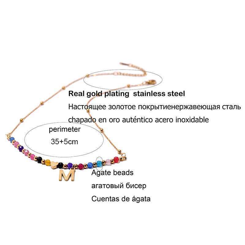 Waterproof Gold Color Stainless Steel Heart Initial for Women Tarnish Free Faceted Crystal Necklace MOON GIRL Design H260312