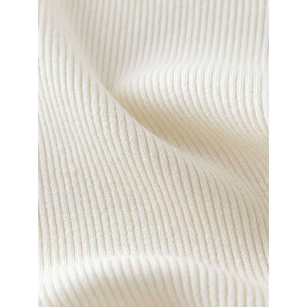 ZIQIAO Women Beige Slim Pullovers Ruffle Patchwork Design Knitted Black All-Match Bottoming Long Sleeve Sweater Tops 24ZQ93231 Z260314