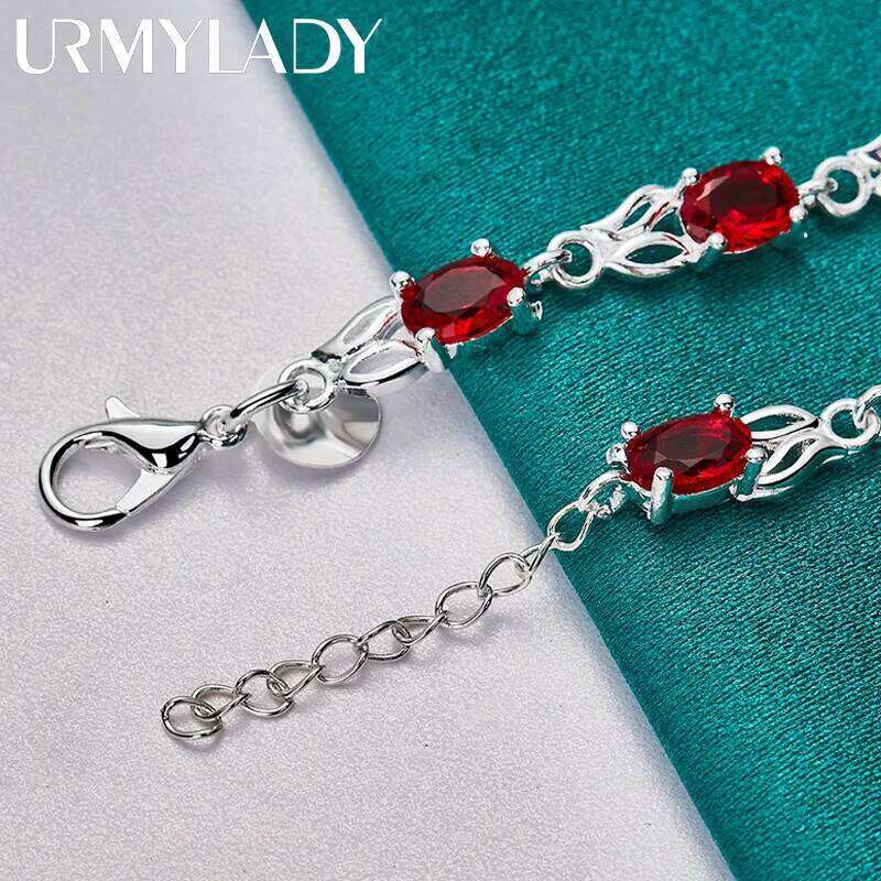 URMYLADY 925 Sterling Silver Charm Red AAA Zircon Chain Bracelet For Women Wedding Engagement Celebration Party Fashion Jewelry Z260313