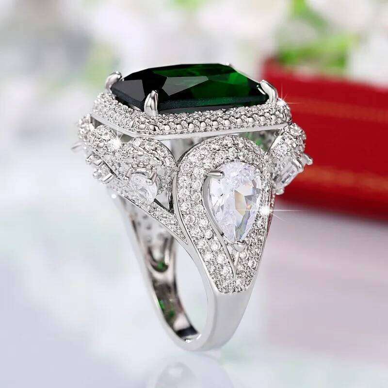 Huitan Noble Green Cubic Zirconia Women Newly Modern Design Luxury Rings Wedding Anniversary Party Ladies Jewelry Gifts H260312
