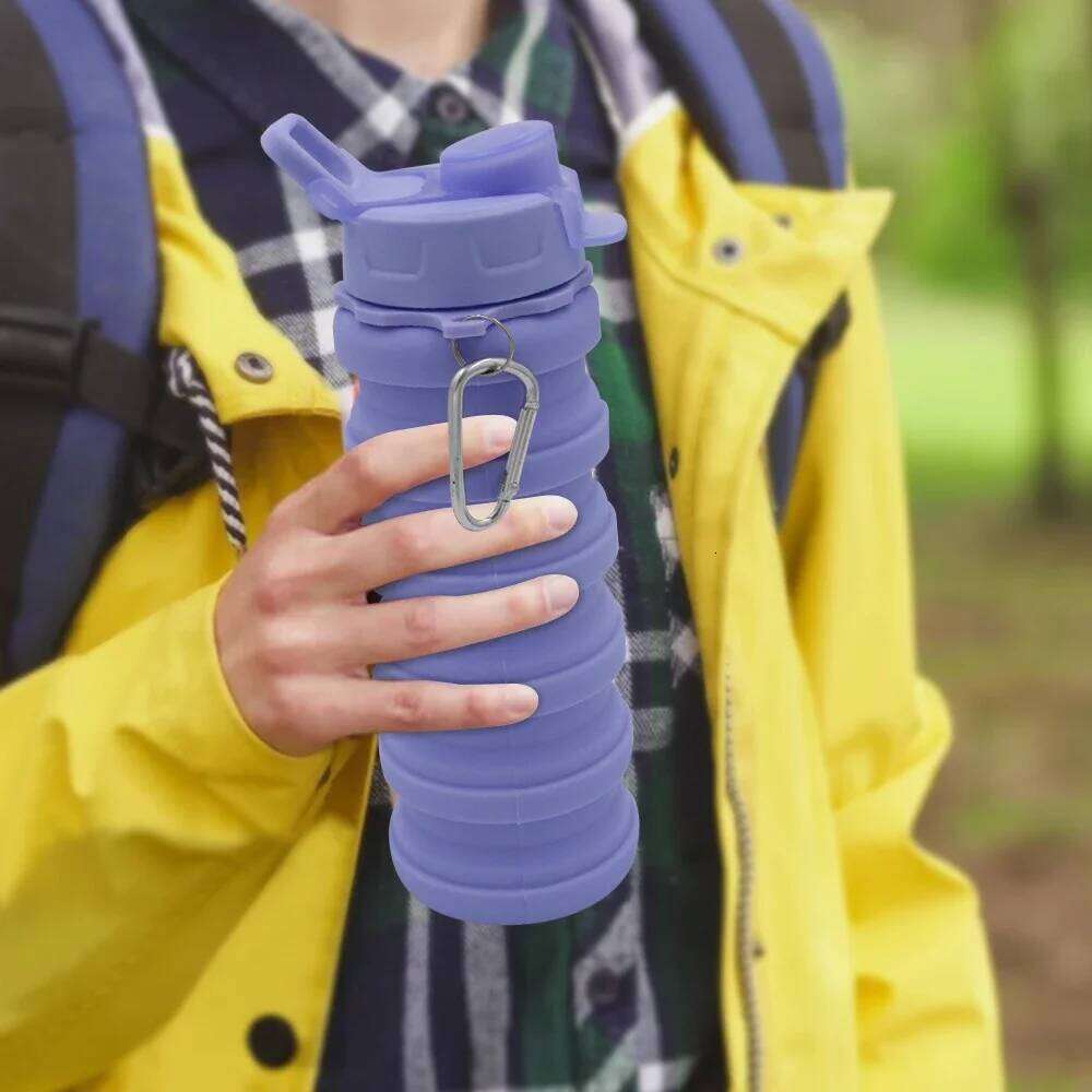 Portable Collapsible Silicone Water Bottle Lid Camouflage Foldable Kettle For Sports Travel Drinking With Carabiner Cup Z260314