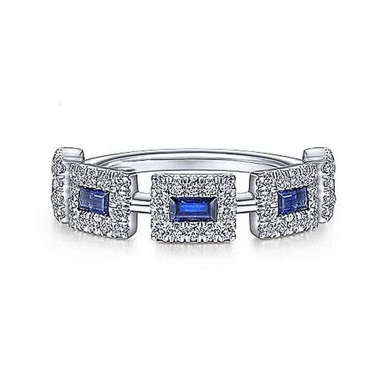 Huitan Sparkling White/Blue CZ Finger Ring for Women Geometric Shaped Fashion Female Rings Exquisite Wedding Band Jewelry H260312