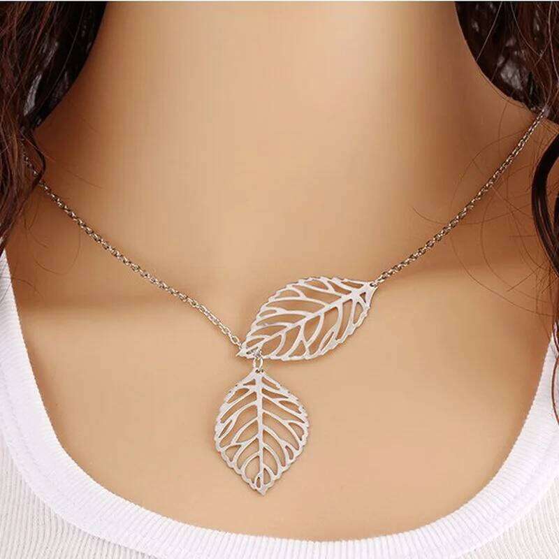 New Fashion Double Leaves Women Boho Simple Alloy Clavicle Necklace Pendants Necklaces Collares Accessories Jewelry Gift H260312
