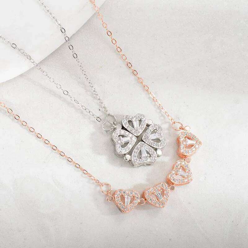 Titanium Steel Cr Heart Necklace Women's Fashion High-End One Jewelry Two Wear Open Magnetic Attraction H260312