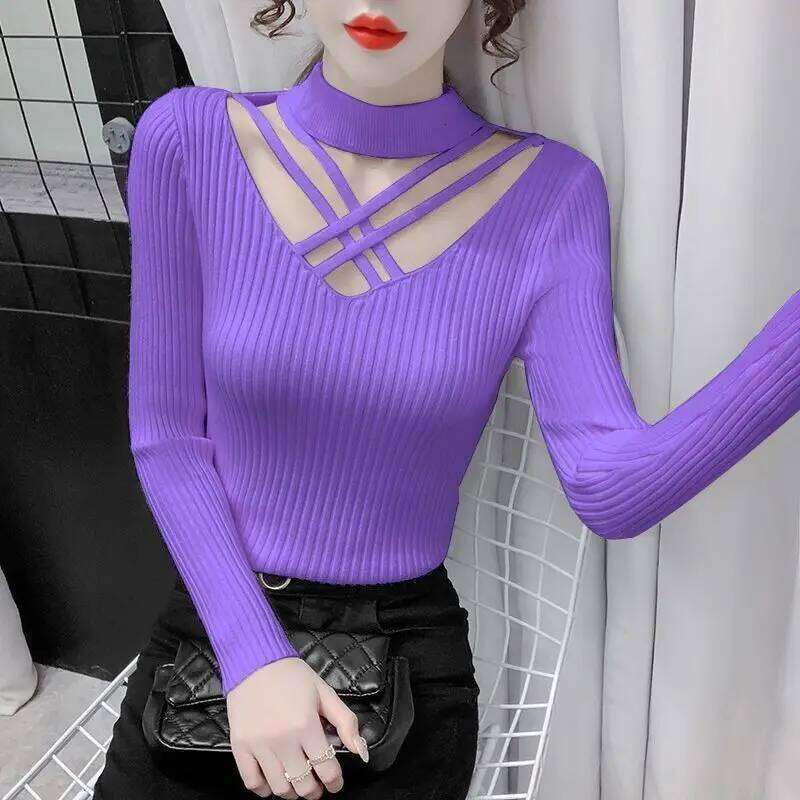 Autumn Winter Coat Women Clothing Soft Sweaters Trend Sexy Slim Knit Pullover See-through Long Sleeve Tops Design Hollow Out Top Z260314