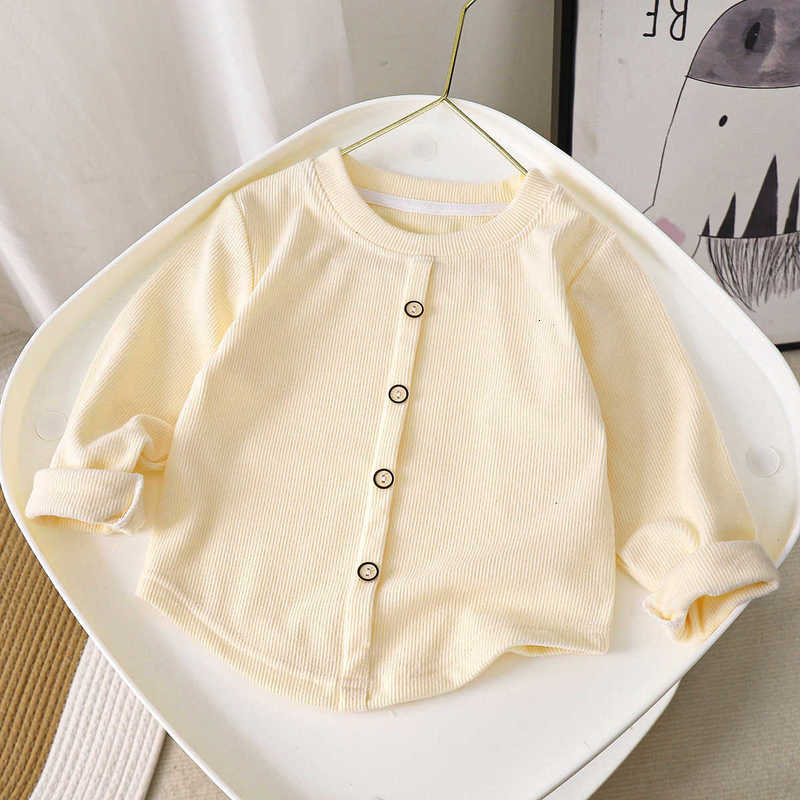 T-shirts Girls' Sweet Long-Sleeve T-Shirt New Style Knitted Base Shirt Children's Ribbed Elastic Buttoned Warm Top