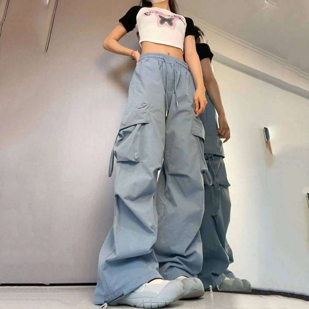 2025 New Vintage Loose Wide Leg Pants High Street Y2K Retro Hip Hop Solid Sweatpant Casual Women Cargo Commute Jogger Trousers