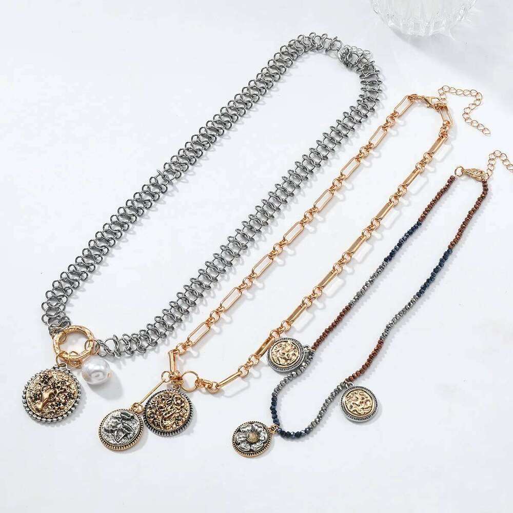 Autumn Collection Multi-Layer Exaggerated Large Brand Coin Tree Floral Necklace Three-Piece Women Fashion Jewelry Set H260312