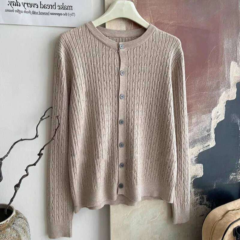 2026 Pure Color Long Sleeve Single Breasted Knitted Sweater Autumn Winter Women's Crew Neck Cardigan New Casual Versatile Tops Z260314