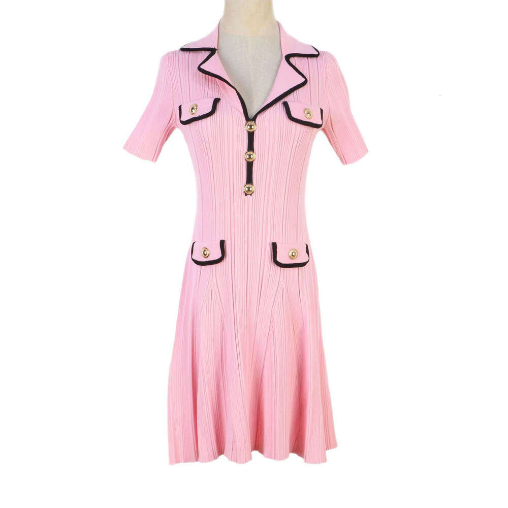 2026 Spring/Summer New Women's Suit Collar Short Sleeve Slim Fit A15 Waist Elegant French Knitted Dress