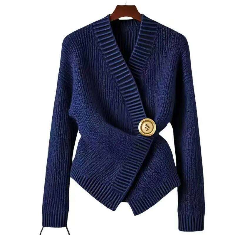 Casual Knit Cardigan Women Loose V Neck Long Sleeves One Button Sweater Female 2024 Fashion Solid Knitwears Lady Z260313