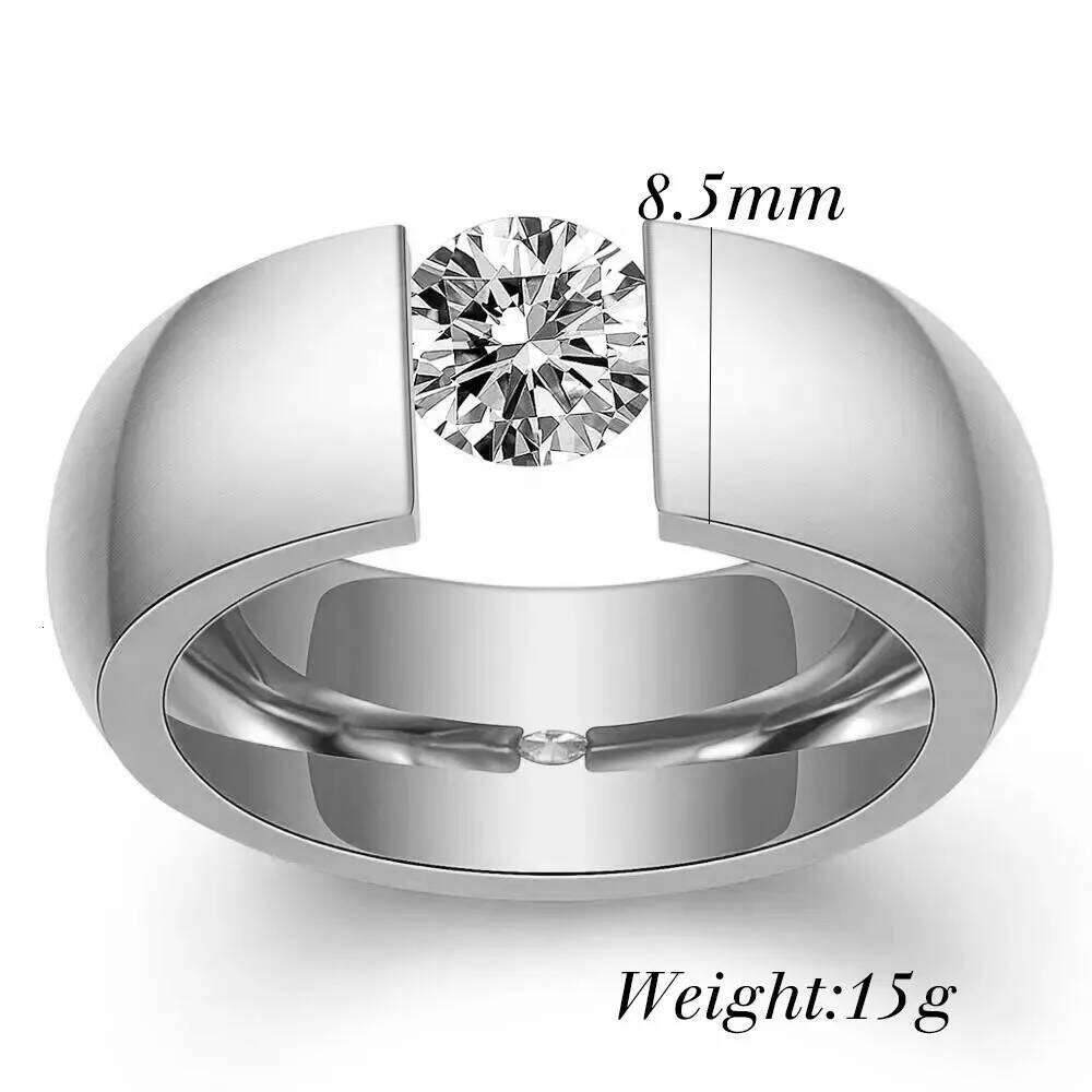 Gold-Color 316L Stainless steel Rings for Women Men Fashion Diamond Studded 8.5mm Ring Wedding Party Gifts H260312