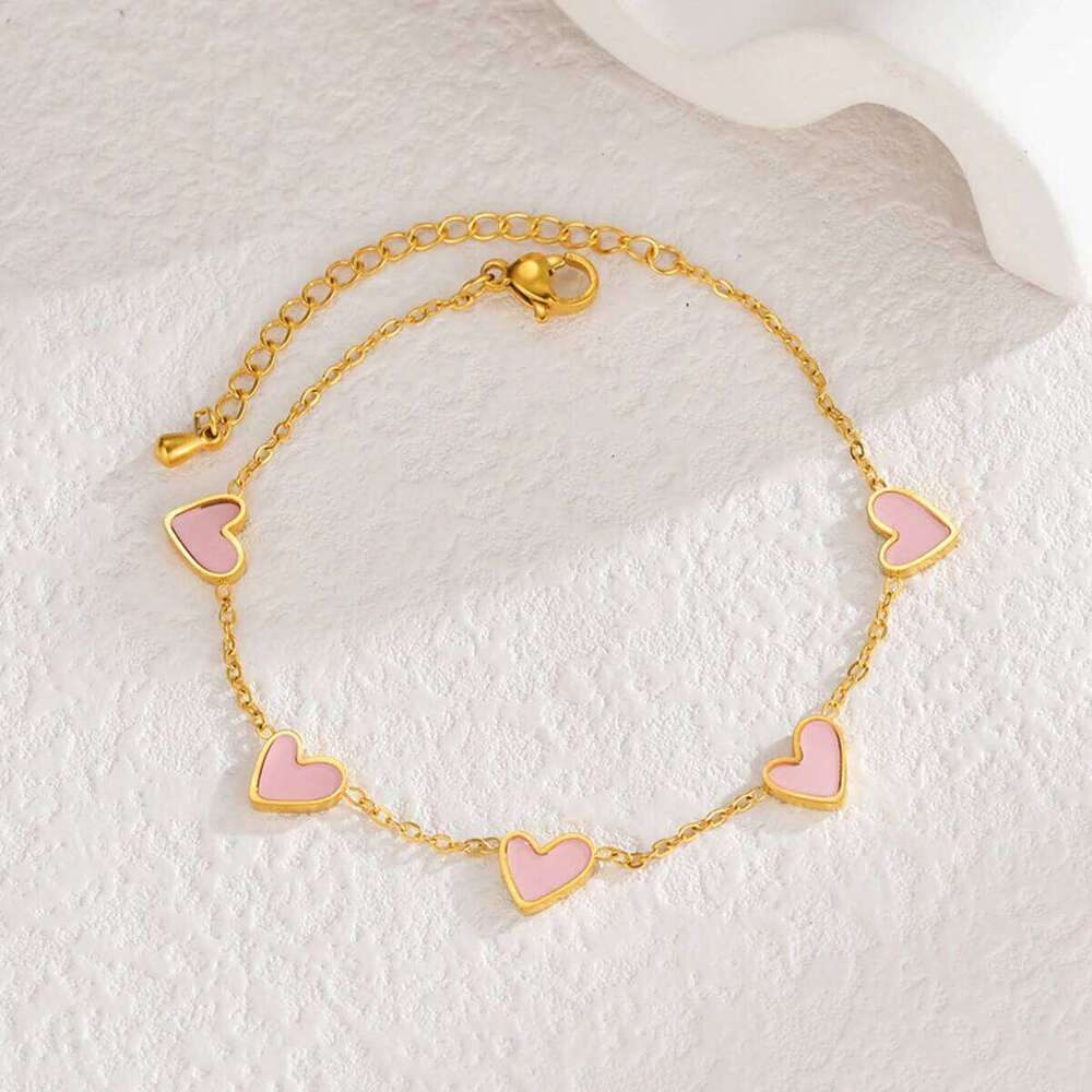Romantic Heart for Women Multi-color Stainless Steel Gold Plated Wrist Chain Jewelry Girl Gifts H260312