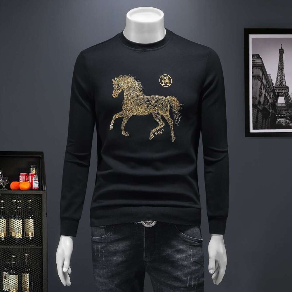European Station Autumn New Sweatshirt Casual Round Neck Long Sleeve Embroidered T-Shirt Base Shirt Export Men's