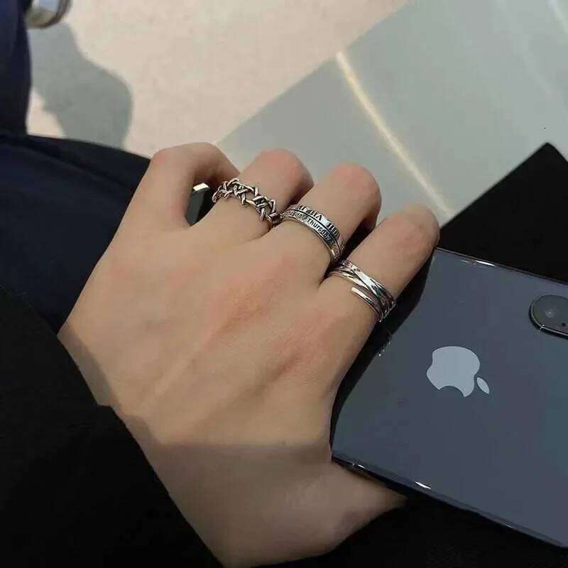 LATS Vintage Pink Roman Numerals Cool Rings Set for Women Rock Hip Hop Twist Geometry Open Ring Fashion Ins Jewelry Gifts H260312