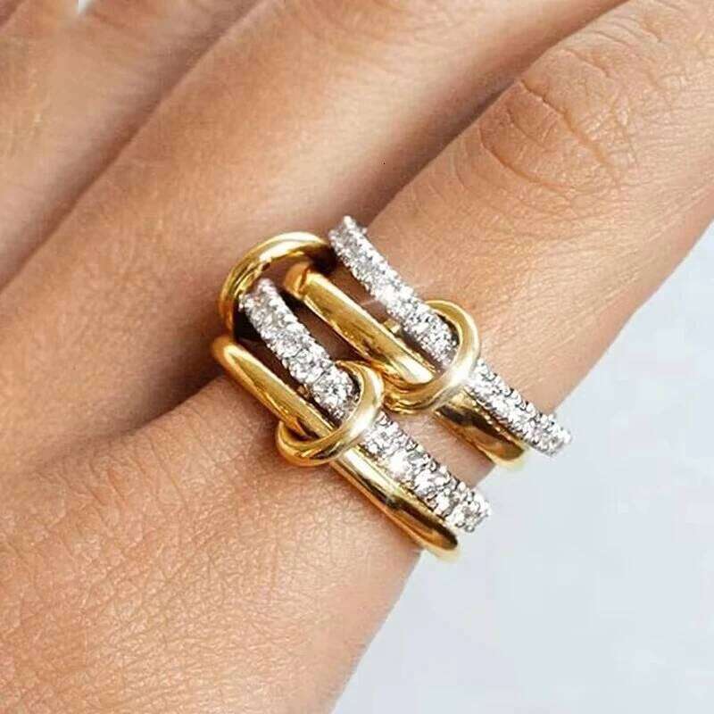 FTCY Multi-Layer Stainless Steel Ring for Women Gold Silver Color Sparkling Zircon Rings Hypoallergenic Women's Party Jewelry H260312