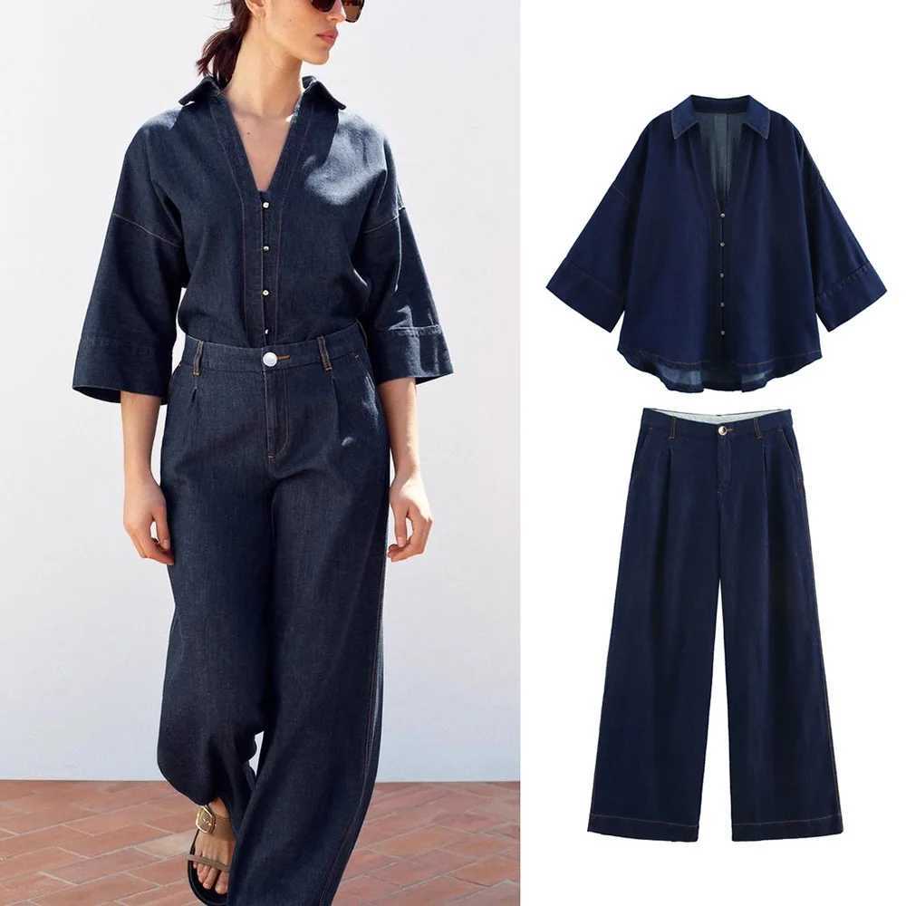 PRINTKAOIR High Waisted Pants Sets Women 2 Pieces 2025 Fashion Cowboy With Jacket Women Suit Casual Two Piece Set Women Outfit M260313