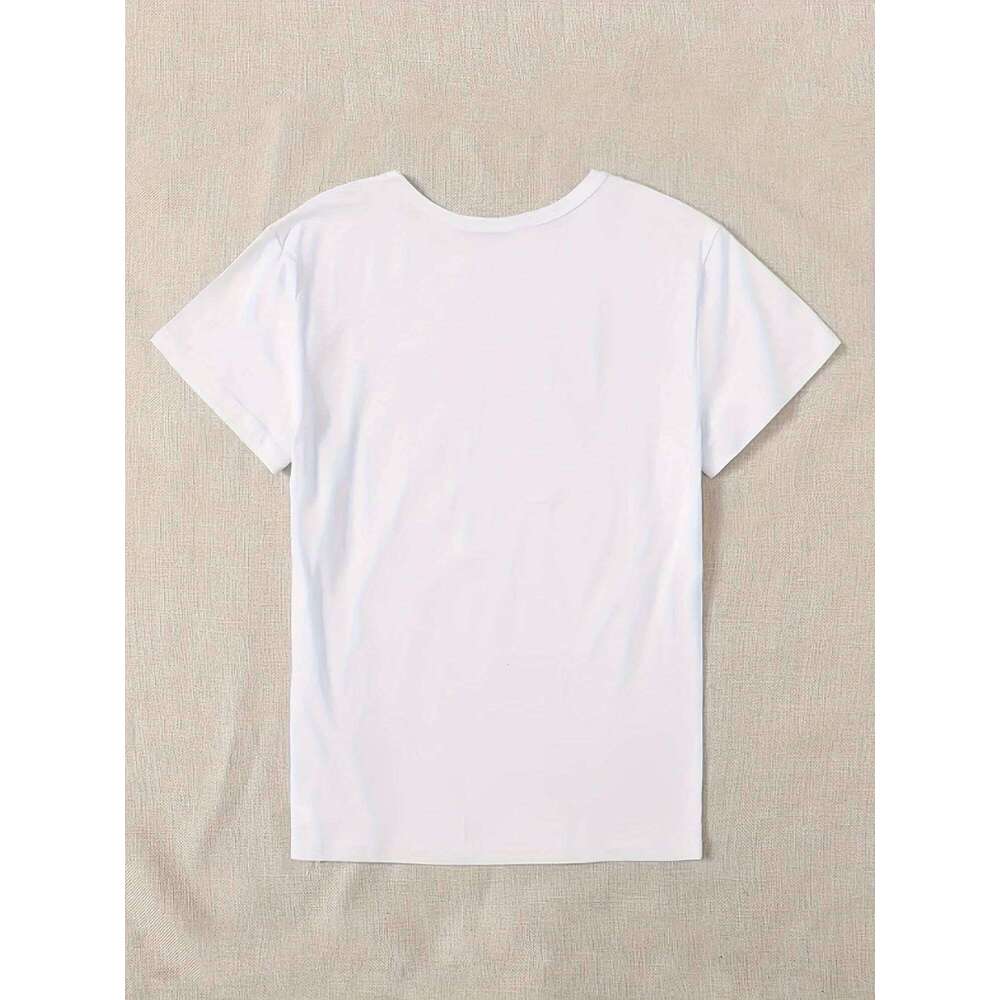 Cute Print Solid Crew Neck T-Shirt, Short Sleeve Casual Every Day Top For All Season, Women's Clothing Z260314