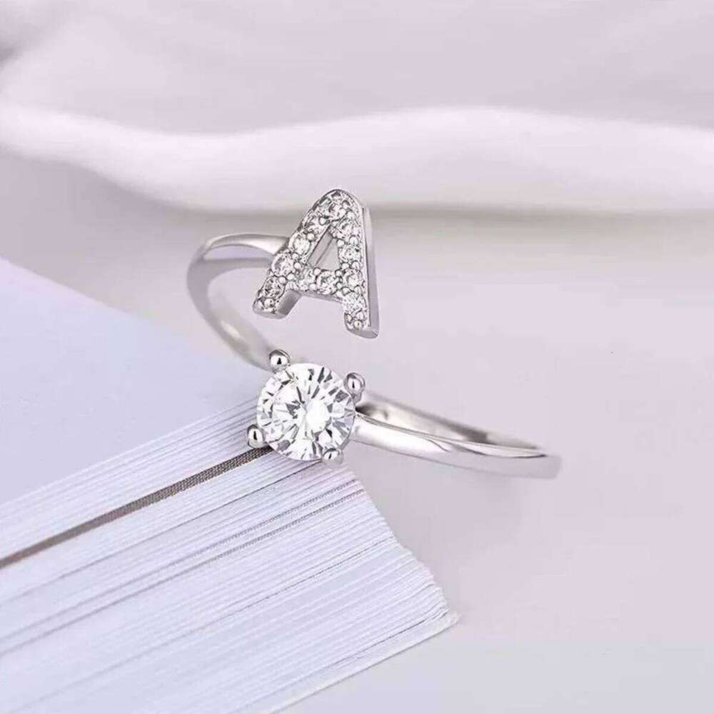 Adjustable Initials Stainless Steel Simple Zircon Letter Rings for Women Wedding Band Couples Jewelry Accessories Gifts H260312