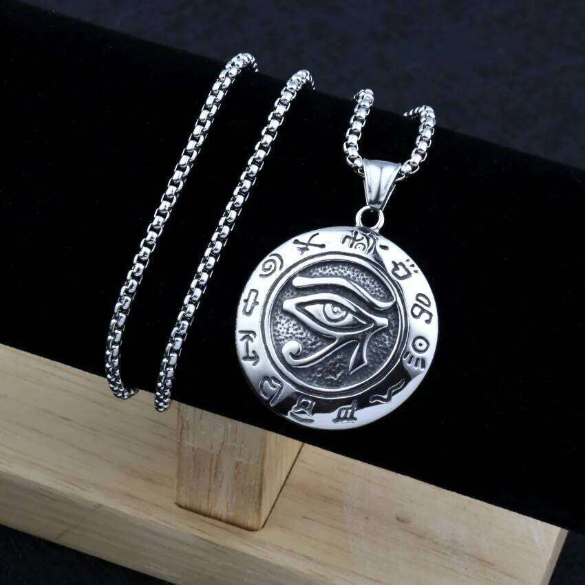 Eye Of Horus Round Pendant Necklace For Men Women Silver Color Retro Rune Hip Hop Punk Stainless Steel Chian Fashion Jewlery H260312