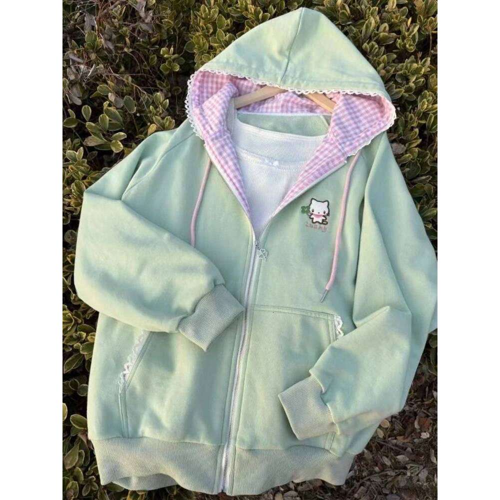 Harajuku Coats with Hoodies Women Japanese Sweet Lolita Sweatshirts Kawaii Cartoon Print Y2k Overcoat Fashion Clothes Top Z260314