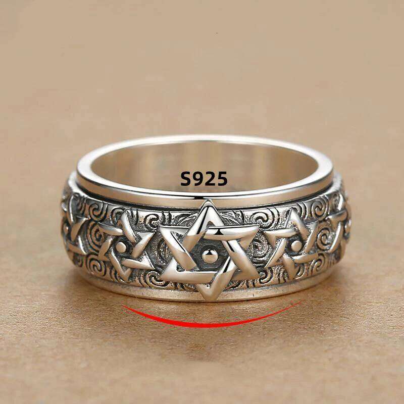Rotatable S925 Sterling Silver Ring for Men Vintage Retro Stars Auspicious Cloud Couple Band Women Index Finger Accessories H260312