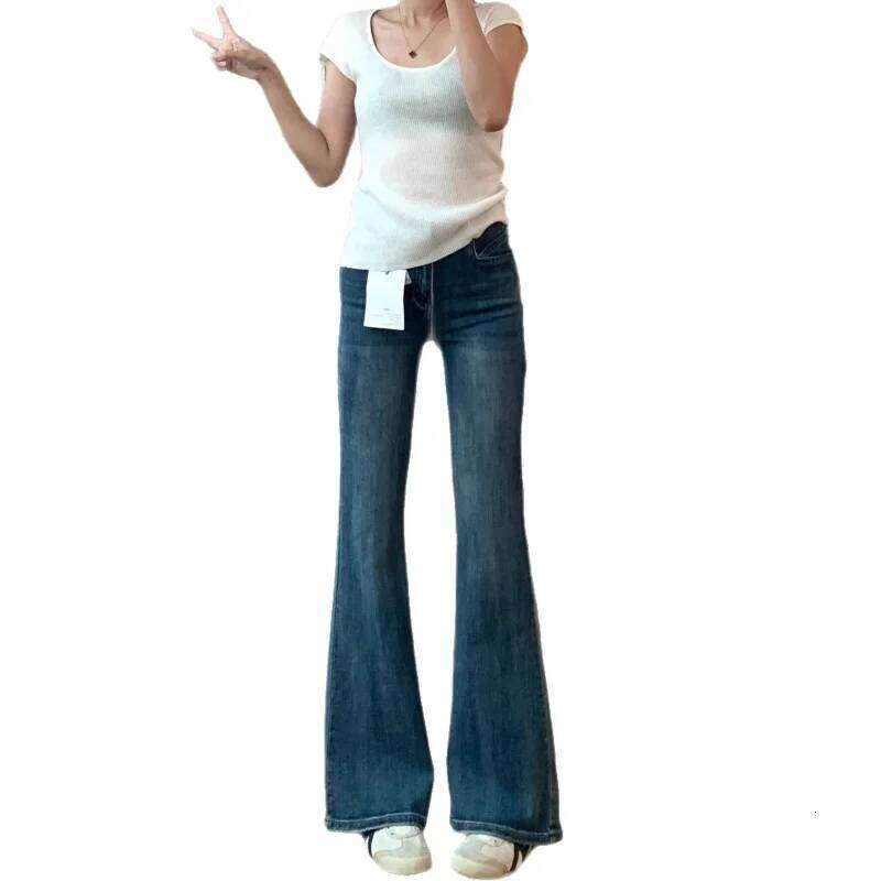 Women's 2025 Fall New Blue High Waist Flared Jeans Showcasing Slim Look for Pear Shaped Body with Elasticity Z260313