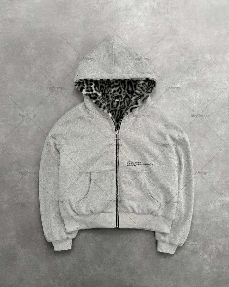 American New Retro Leopard Print Two-sided Fashion Zipper Hoodie Men Street Hip-hop Harajuku Y2K Casual Oversized Sweatshirt Z260315