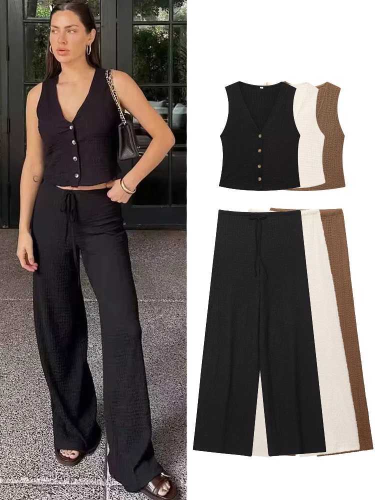 HXAO Woman Pants Sets Vest Long Pants Womens Two Pieces Set Suit Summer Female Elegant Fashion Vacation Outfits Woman M260313