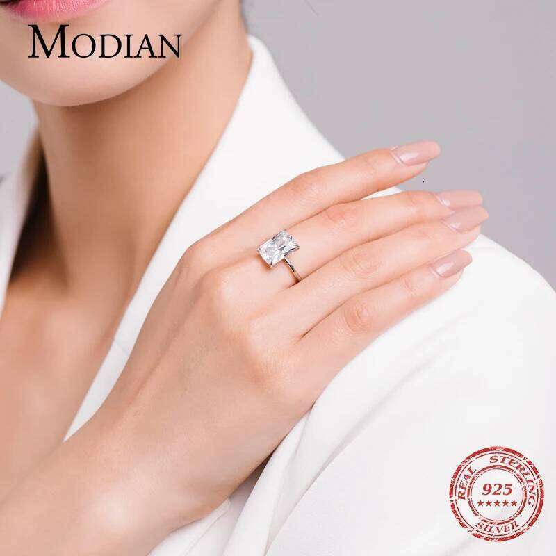 Modian Classic Rectangular Cutting Clear CZ Ring Solid 925 Sterling Silver Luxury Finger Rings For Women Wedding Fine Jewelry H260312