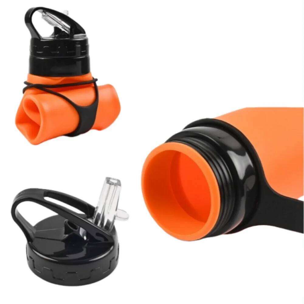 600ML, silicone portable sports water bottle, suitable for hiking, camping, lightweight and foldable desi Z260313