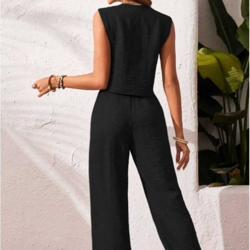Casual Cotton Trousers Set Summer Loose Comfortable V-neck Single-breasted Sleeveless Vest Elastic Waist Trousers Two-piece Set M260313