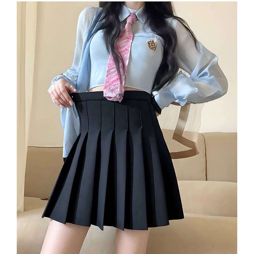 Pleated Elastic Waistband Preppy Style Casual Summer Fashion Sweet Hottie College JK Black Women Skirt Wholesale Z260314