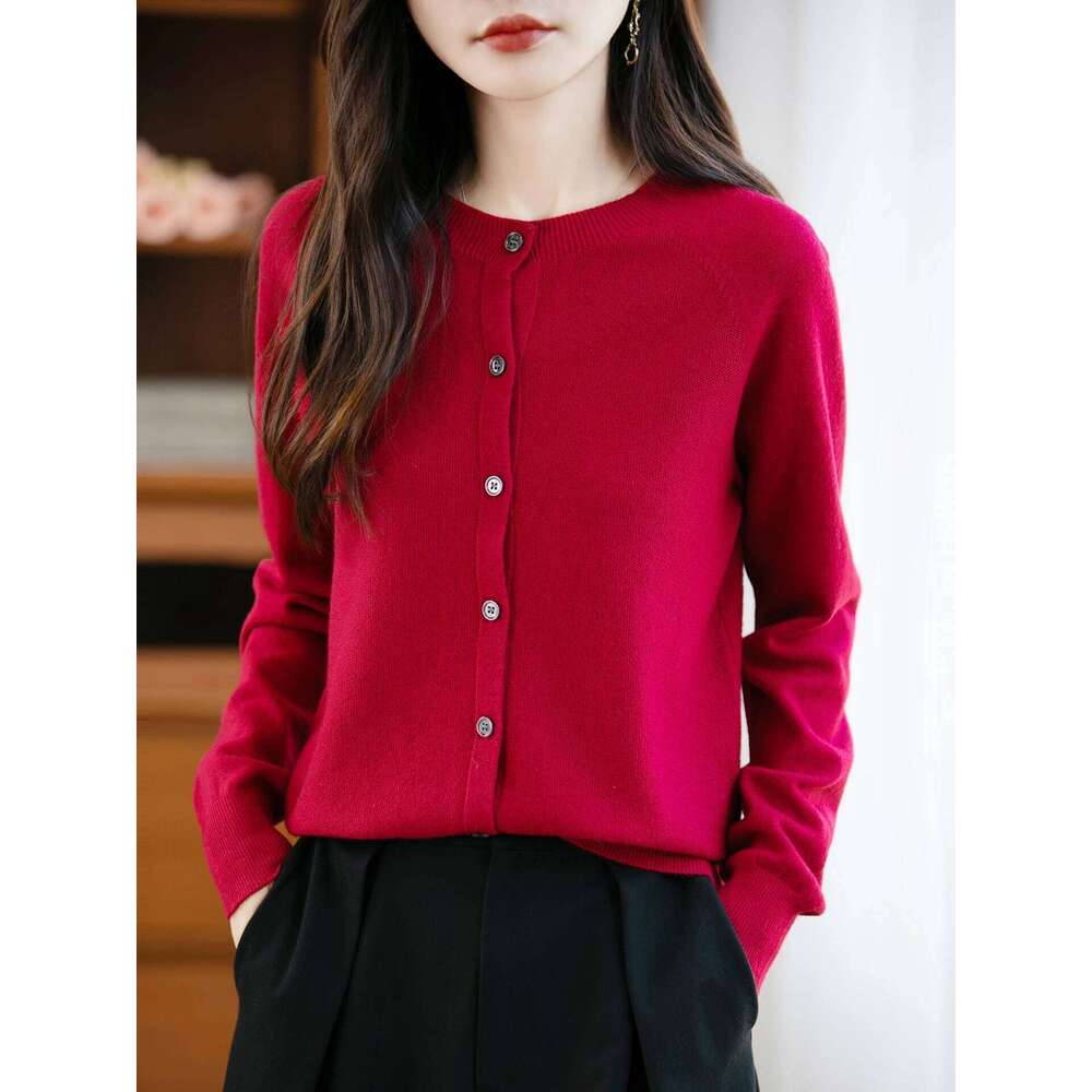 Classic Merino Wool Woman Sweater Basic Female Autumn Winter Knitted Cardigan Elegant Ladies Cashmere Long Sleeve Clothing Tops Z260313
