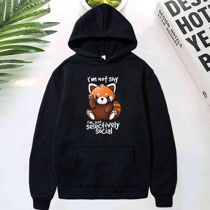 Premium HoodiesPanda Not Shy I'M Just Selectively Social Printed Hoodies Women Fleece Long Sleeves Funny Pullover Z260314