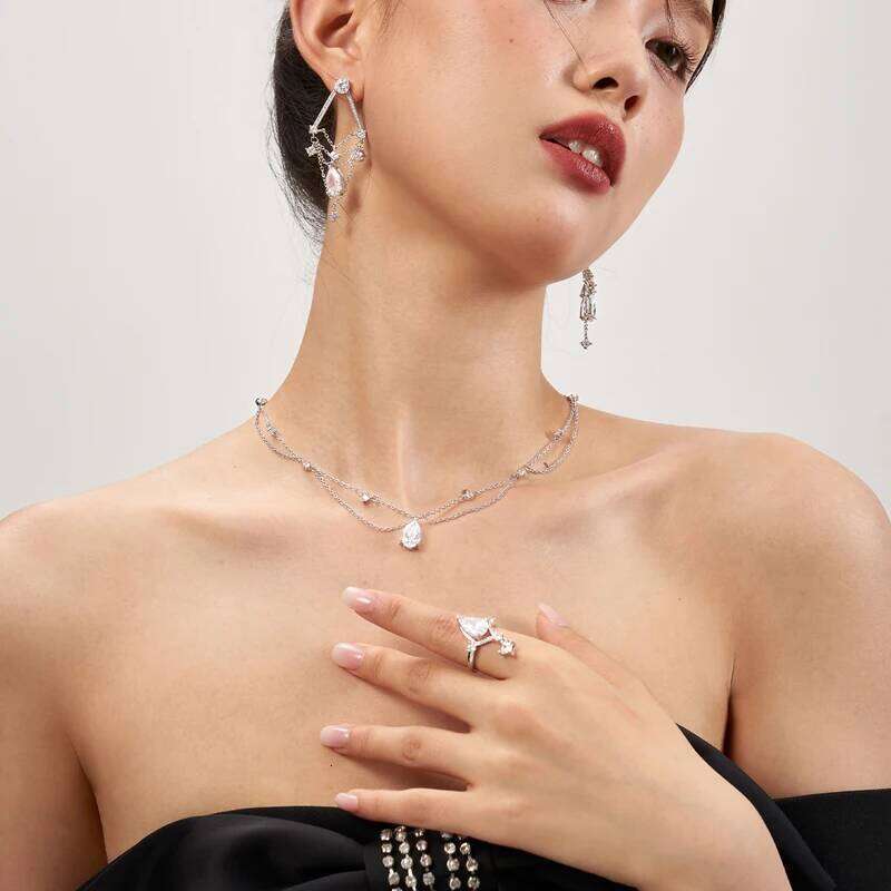 Sterling Silver Double-Deck Water Droplet Shape Women Choker AAA Zircon Chain Necklace Fine Jewelry Wedding Party Gift H260312